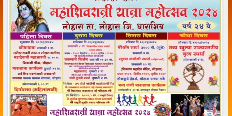 लोहारा येथे महाशिवरात्री यात्रेनिमित्त ४ दिवस भरगच्च कार्यक्रमांचे आयोजन;